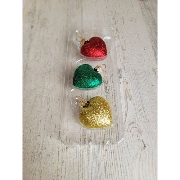 Hallmark miniature glass heart glitter set Xmas ornament - Picture 2 of 7
